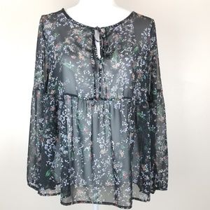 Peach Love Sheer Boho Style Floral Blouse